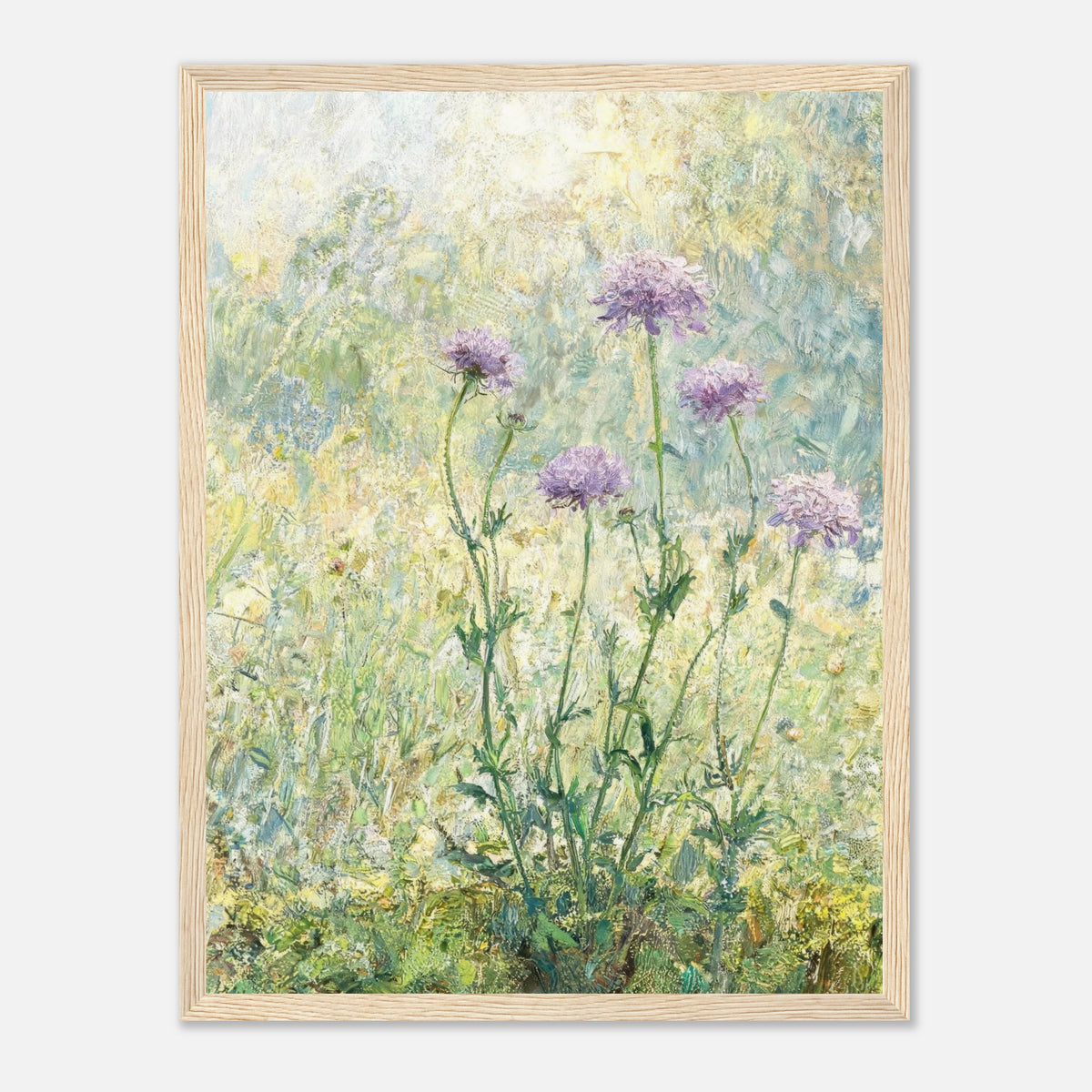 Wild Purple Blossoms in Sunlit Meadow Impressionist Art Print