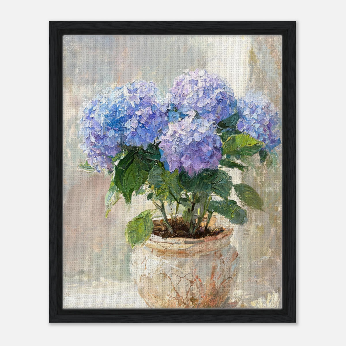 Blue Hydrangeas in Rustic Pot Impressionist Art Print