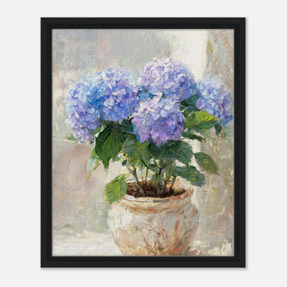 Blue Hydrangeas in Rustic Pot Impressionist Art Print