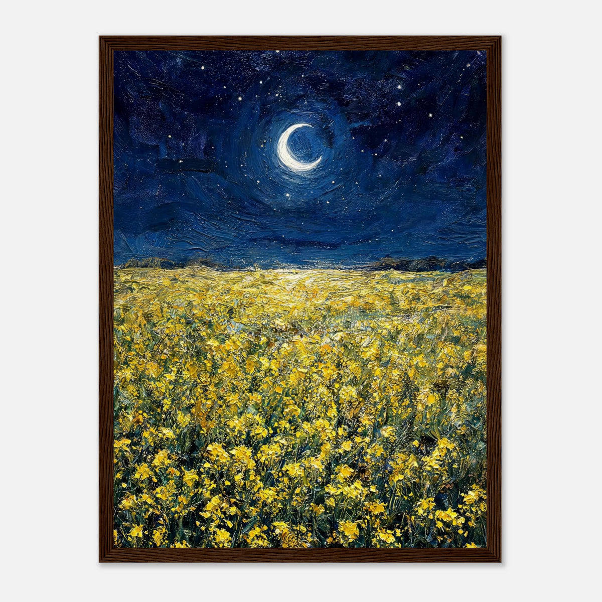 Moonlit Golden Wildflower Field Impressionist Art Print