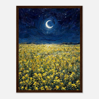 Moonlit Golden Wildflower Field Impressionist Art Print