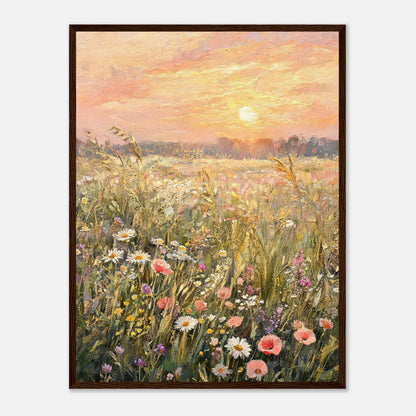 Golden Sunset Meadow & Wildflowers Impressionist Art Print