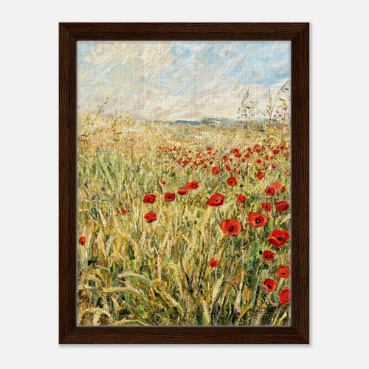 Golden Meadow & Red Poppies Impressionist Art Print