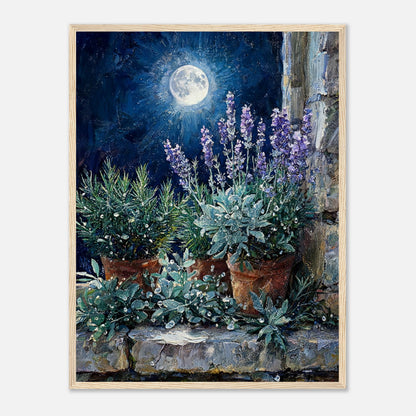 Moonlit Potted Lavender by Stone Window Impressionist Art Print