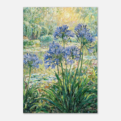 Blue Agapanthus & Sunlit Garden Impressionist Art Print