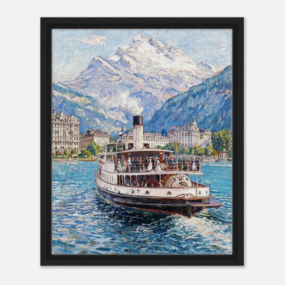 Vintage Steamboat on Alpine Lake Impressionist Art Print
