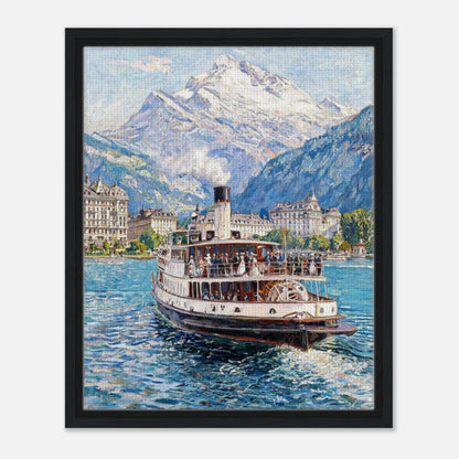 Vintage Steamboat on Alpine Lake Impressionist Art Print