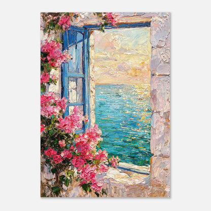 Mediterranean Sea Window Bougainvillea Impressionist Art Print