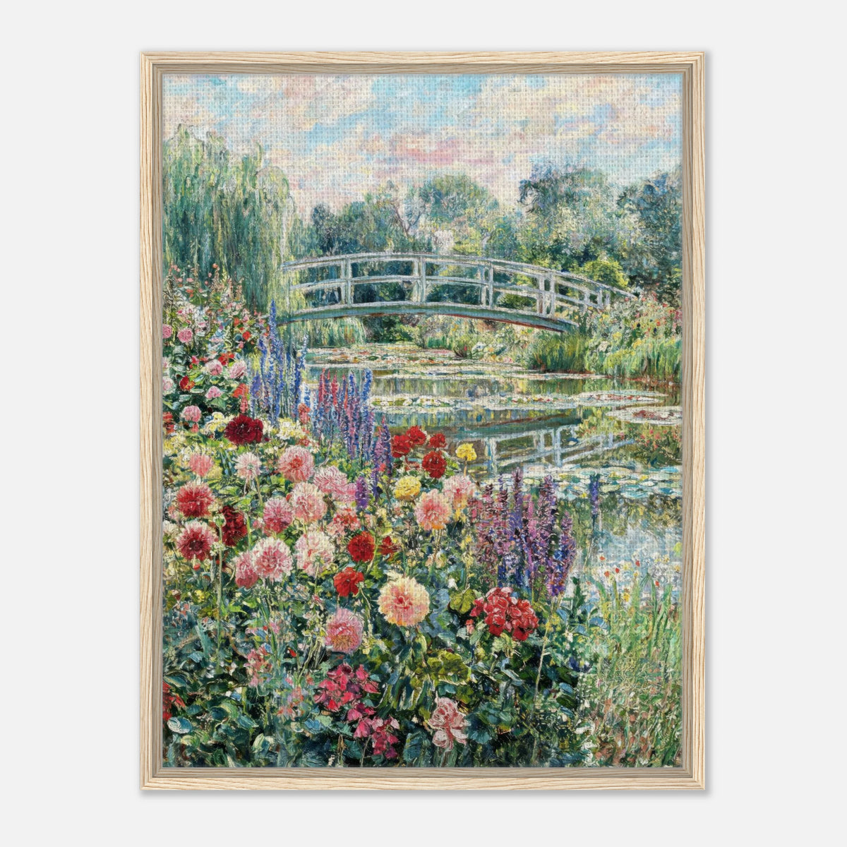 Blooming Summer Garden & Japanese Bridge Impressionist Art Print