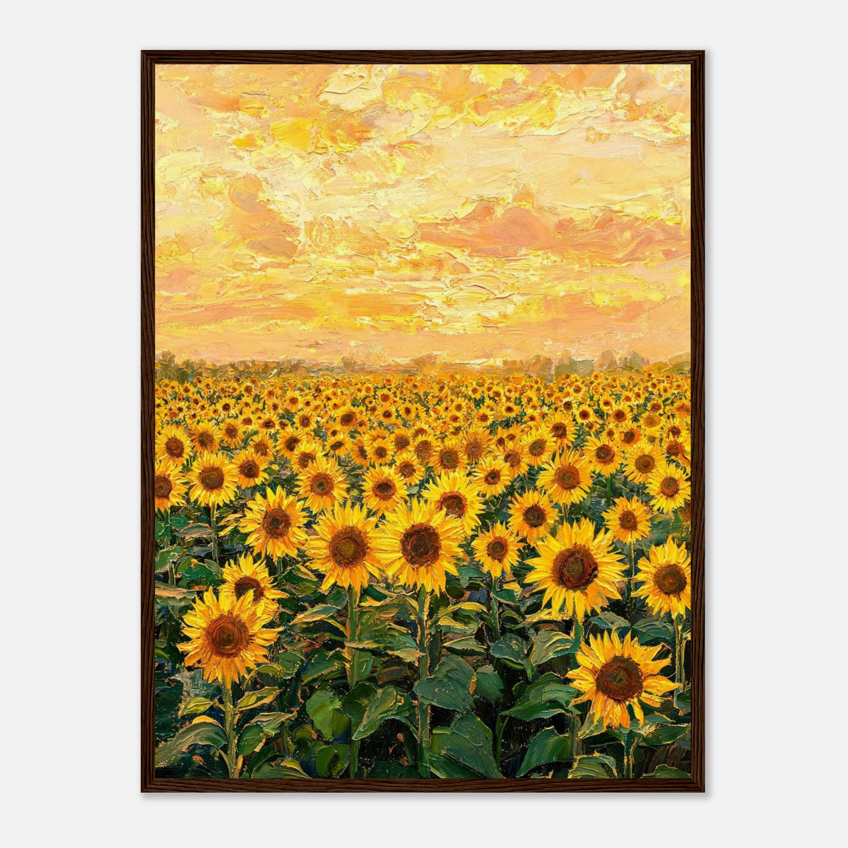 Golden Sunflower Field at Sunset Impressionist Art Print