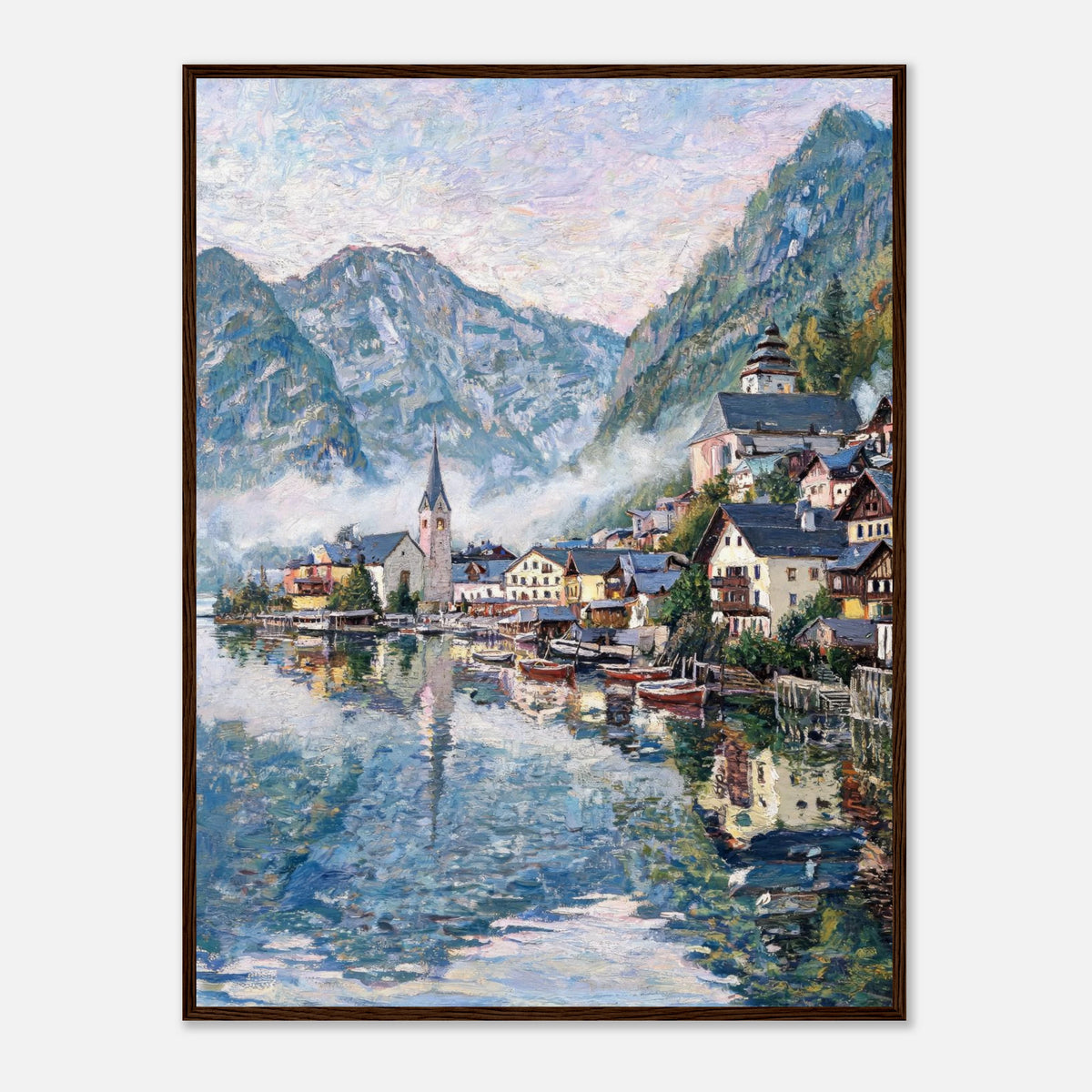 Alpine Lakeside Village Impressionist Art Print
