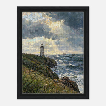 Coastal Lighthouse at Stormy Sunset Impressionist Art Print
