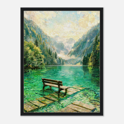 Mountain Lake Pier and Wooden Bench Impressionist Art Print