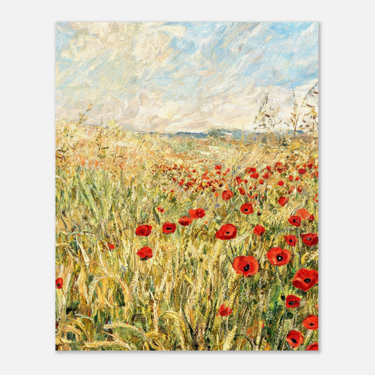 Golden Meadow & Red Poppies Impressionist Art Print
