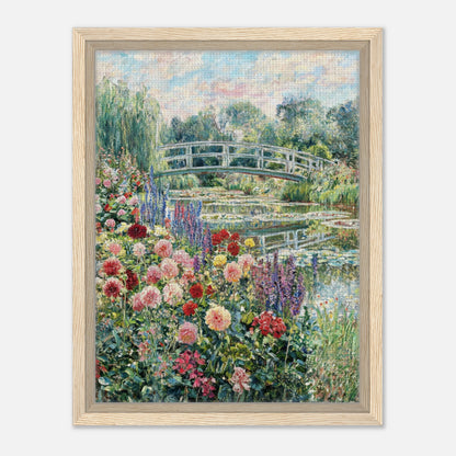 Blooming Summer Garden & Japanese Bridge Impressionist Art Print