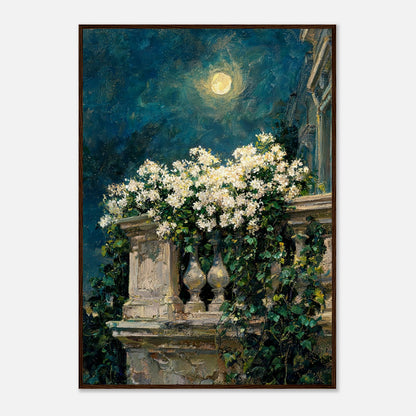Moonlit White Blossoms Balcony Impressionist Art Print
