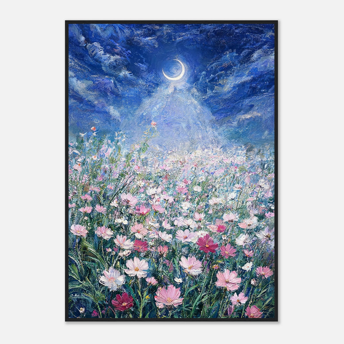 Moonlit Wild Cosmos Field Impressionist Art Print