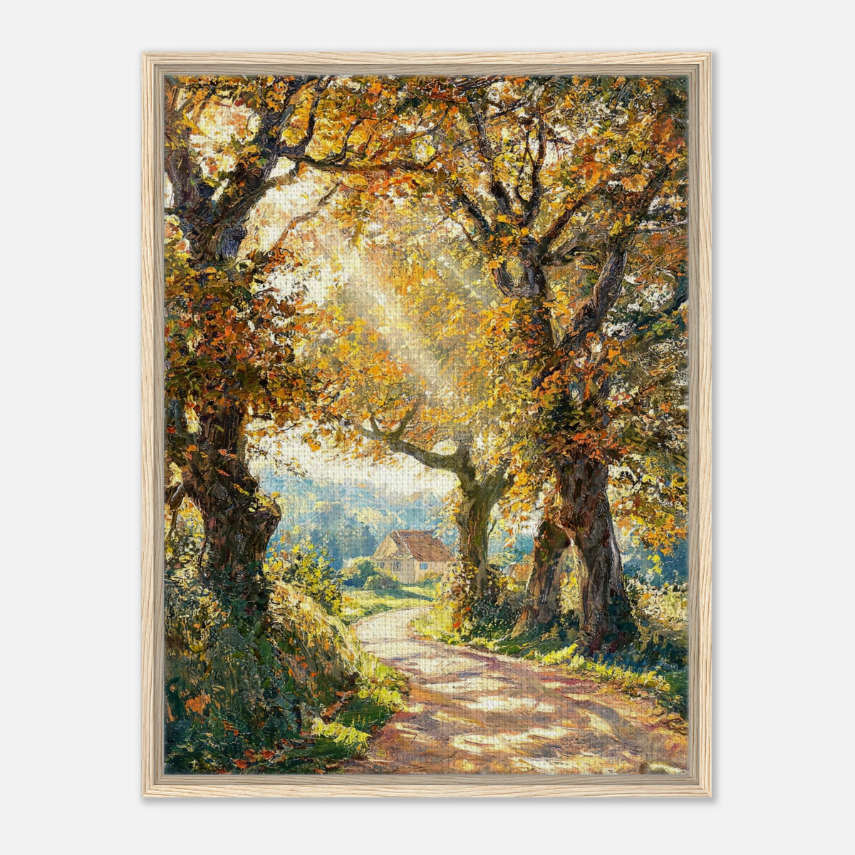 Sunlit Autumn Forest Path Impressionist Art Print