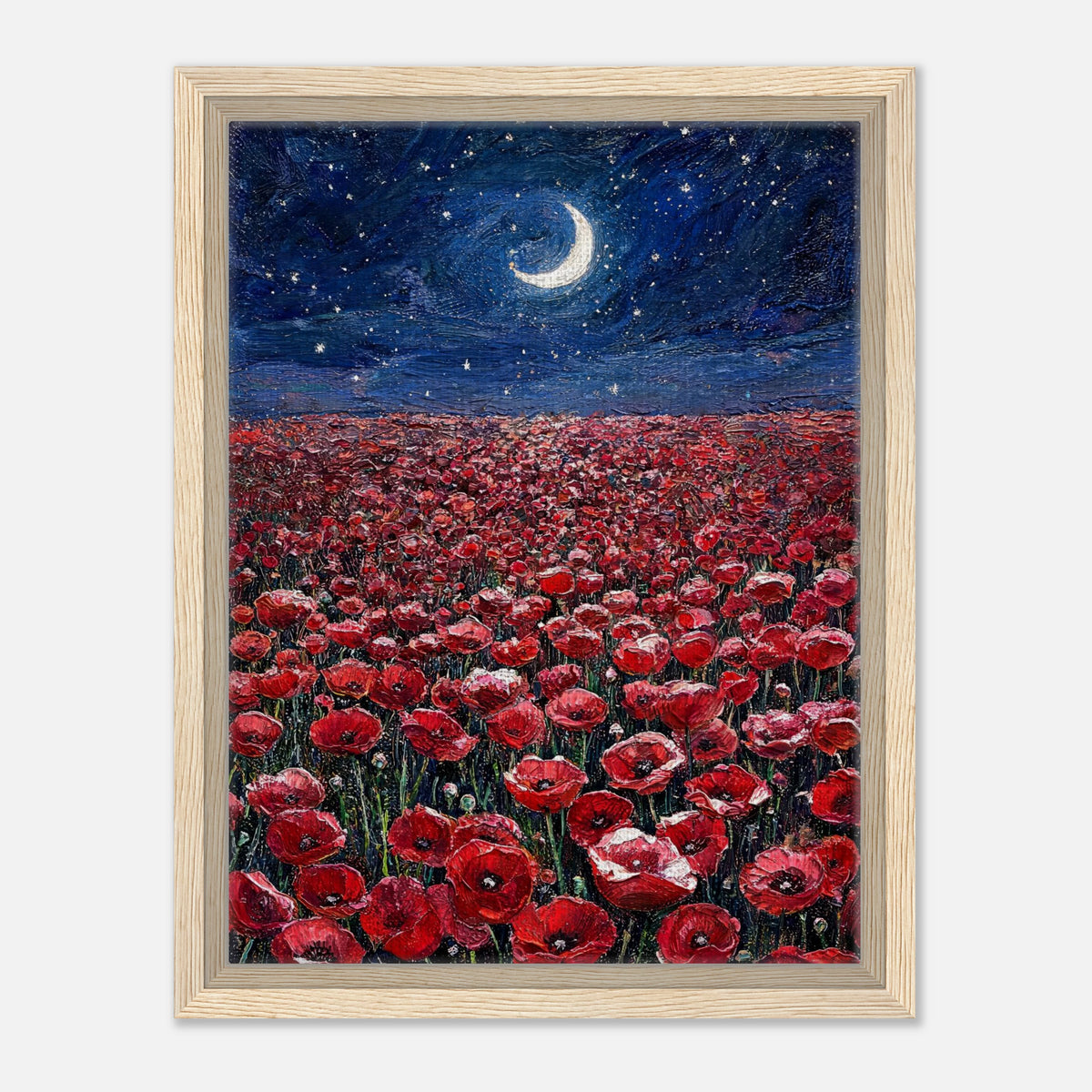 Moonlit Red Poppy Field Impressionist Art Print