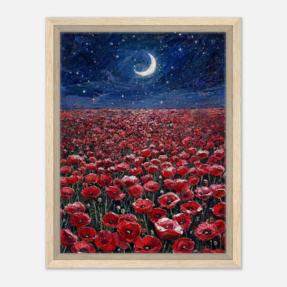 Moonlit Red Poppy Field Impressionist Art Print
