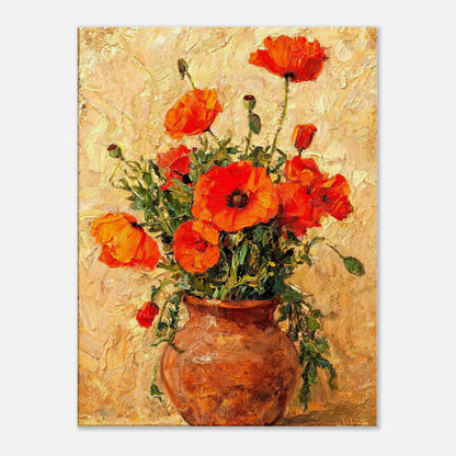 Vibrant Red Poppies in Terracotta Vase Impressionist Art Print