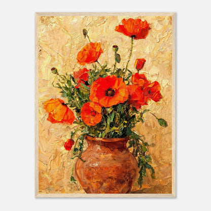 Vibrant Red Poppies in Terracotta Vase Impressionist Art Print