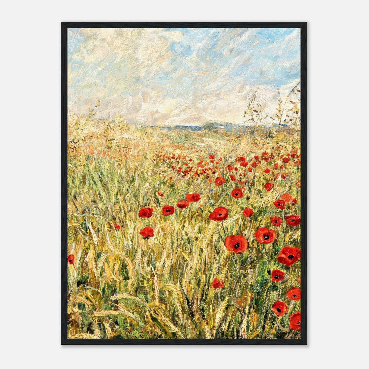 Golden Meadow & Red Poppies Impressionist Art Print