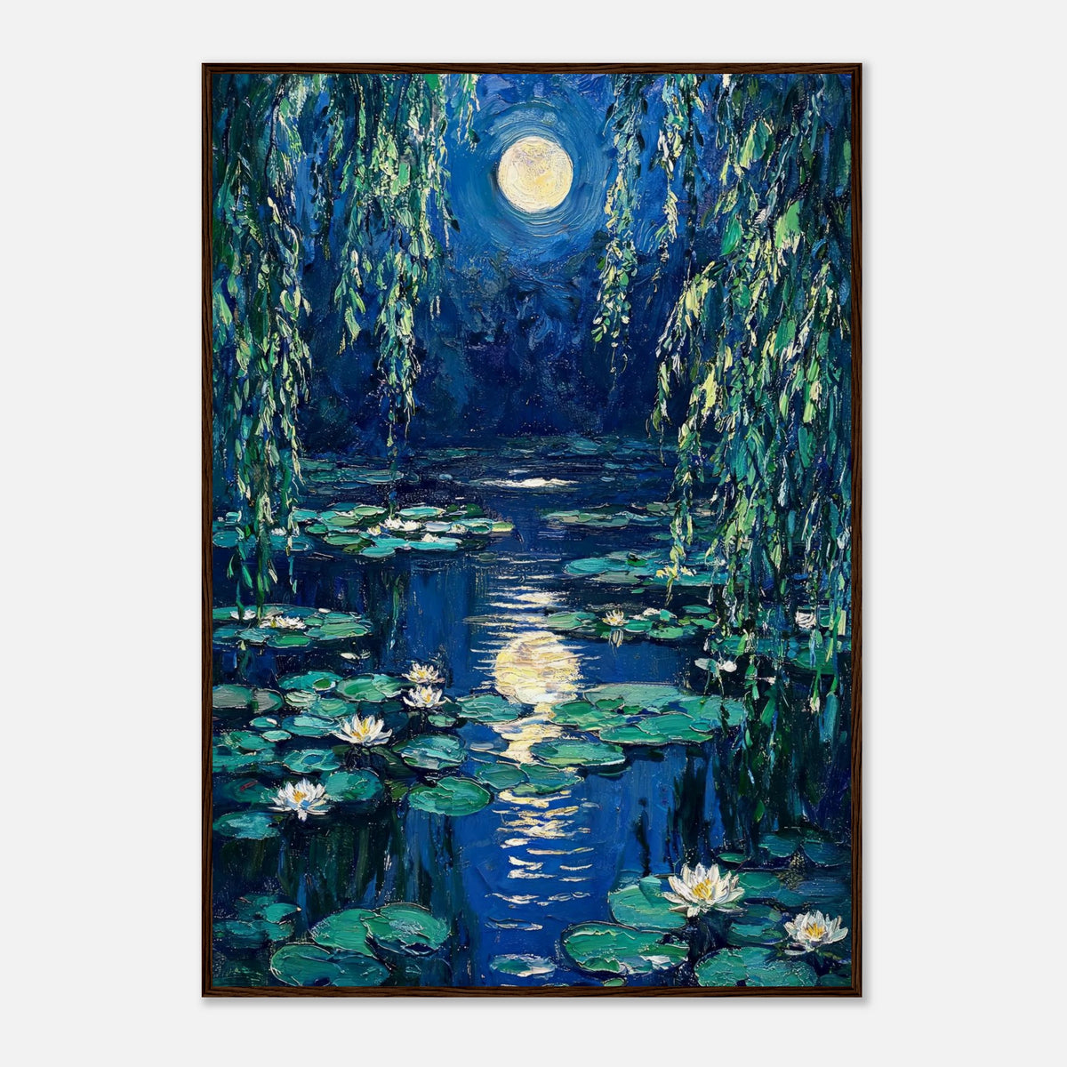 Moonlit Water Lilies Pond Impressionist Art Print