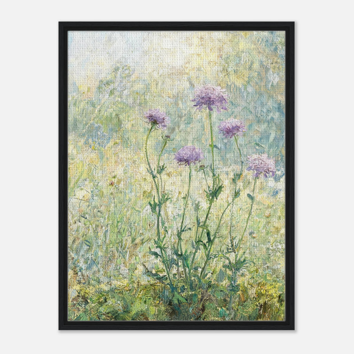 Wild Purple Blossoms in Sunlit Meadow Impressionist Art Print
