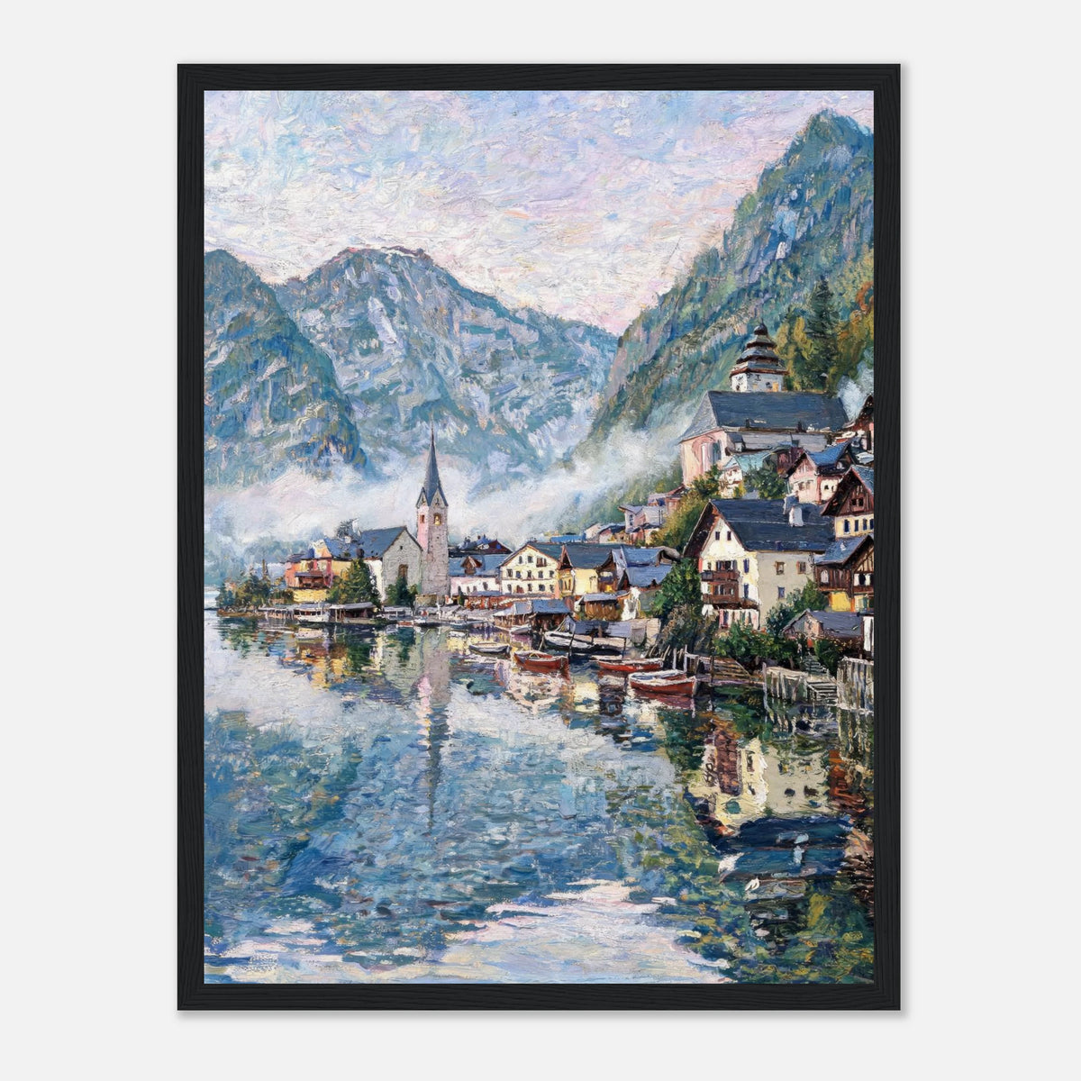 Alpine Lakeside Village Impressionist Art Print