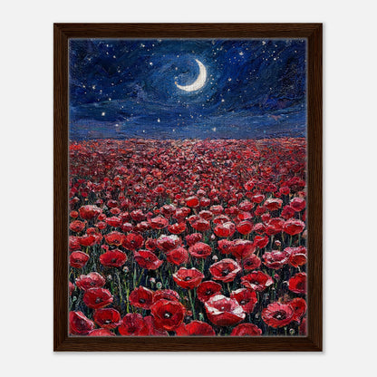 Moonlit Red Poppy Field Impressionist Art Print