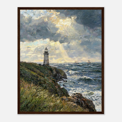 Coastal Lighthouse at Stormy Sunset Impressionist Art Print