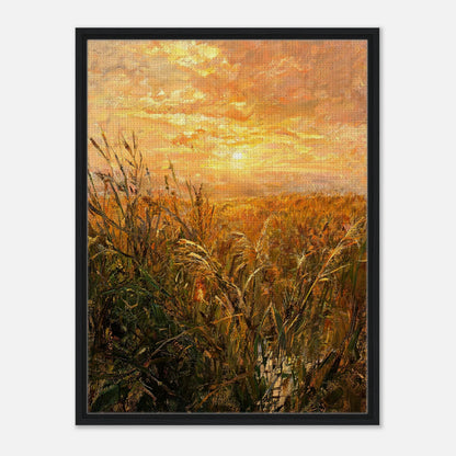 Golden Grass Field at Sunset Impressionist Art Print