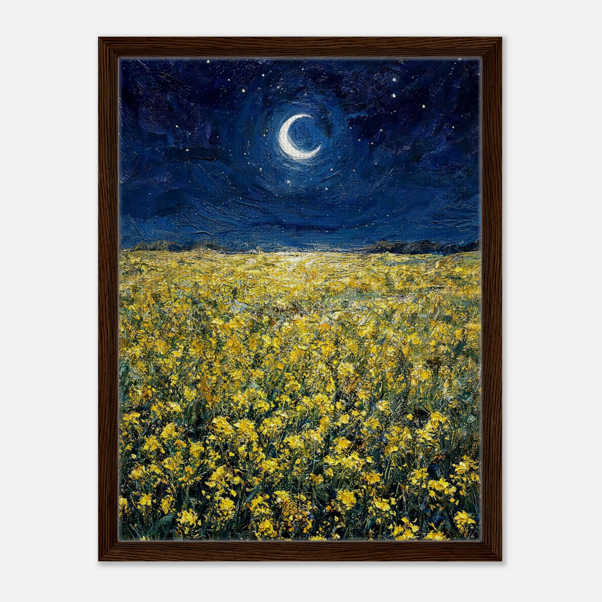 Moonlit Golden Wildflower Field Impressionist Art Print