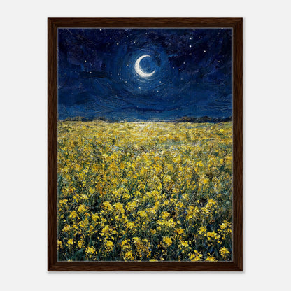 Moonlit Golden Wildflower Field Impressionist Art Print
