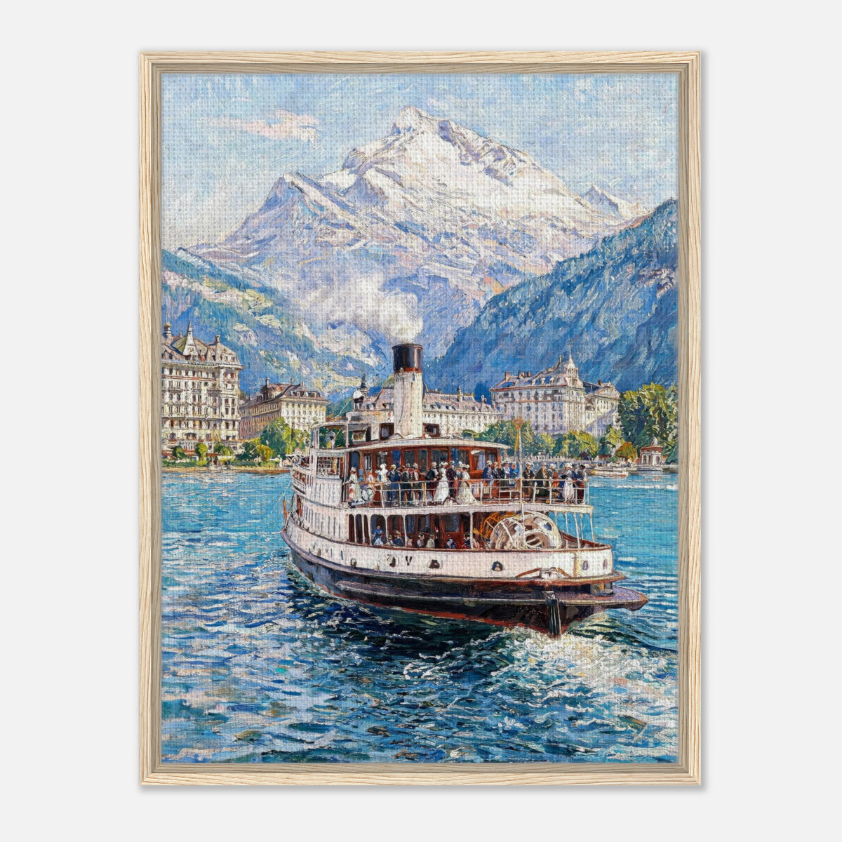 Vintage Steamboat on Alpine Lake Impressionist Art Print