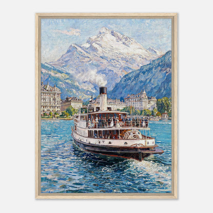 Vintage Steamboat on Alpine Lake Impressionist Art Print