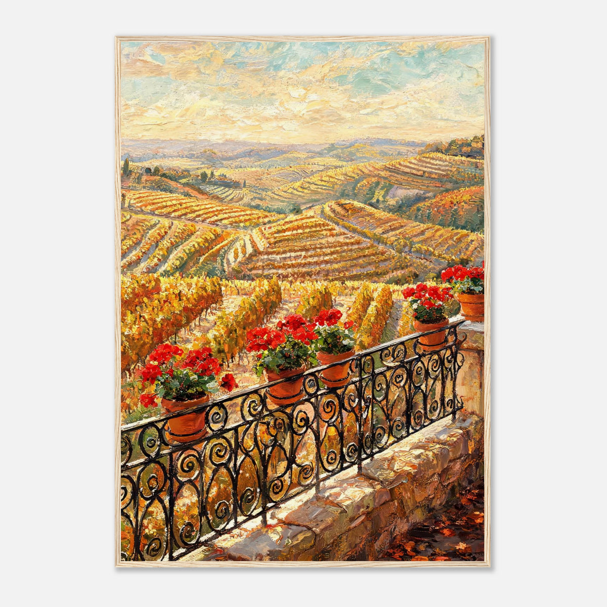 Tuscan Terrace Autumn Vineyard View Impressionist Art Print