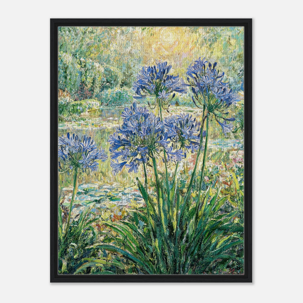 Blue Agapanthus & Sunlit Garden Impressionist Art Print