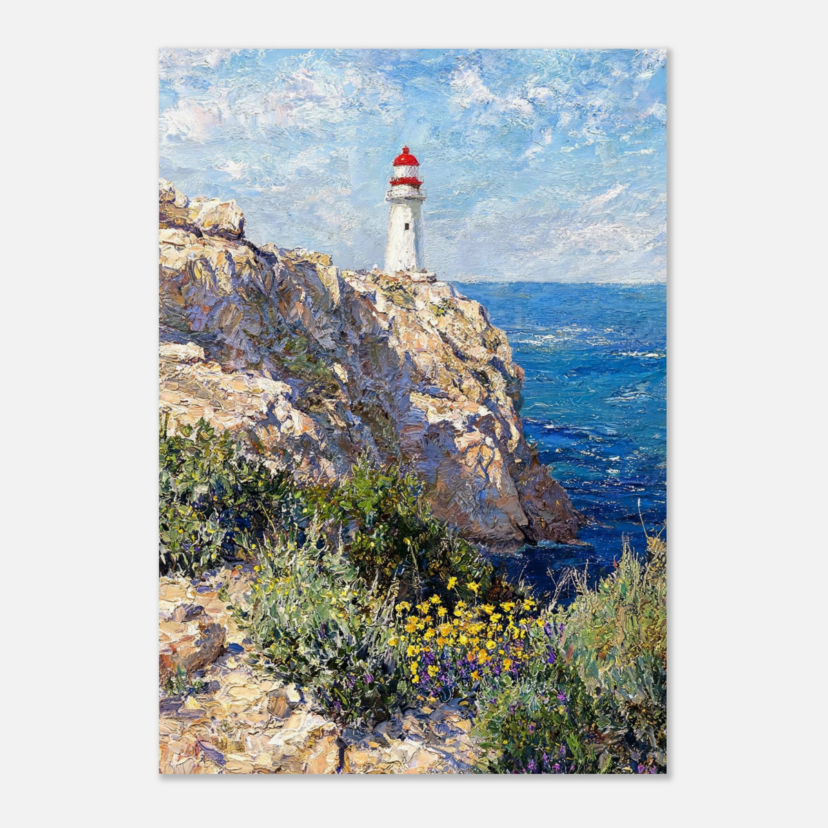 Coastal Cliff Lighthouse Coastal View Impressionist Art Print