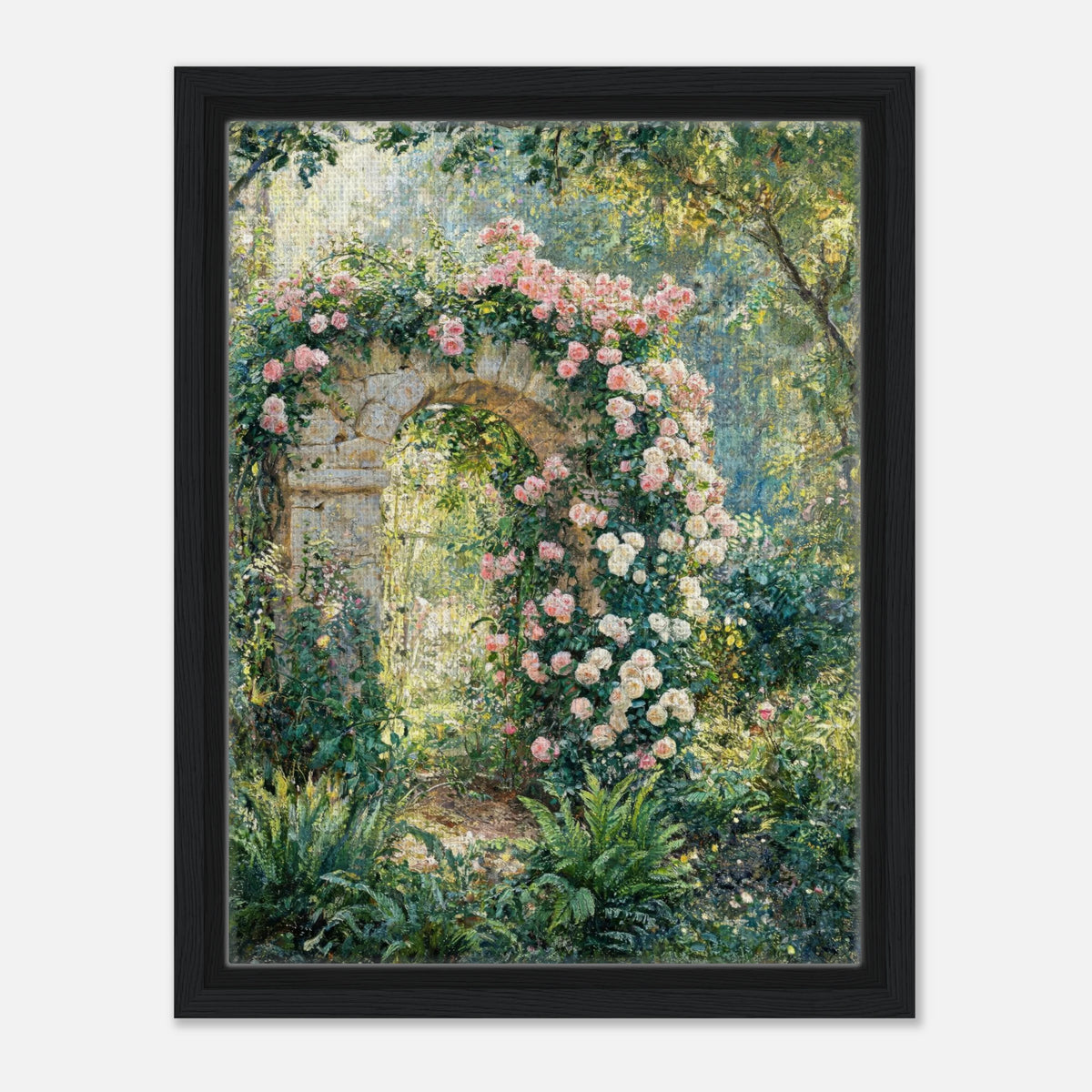 Rose-Covered Stone Arch & Sunlit Garden Impressionist Art Print