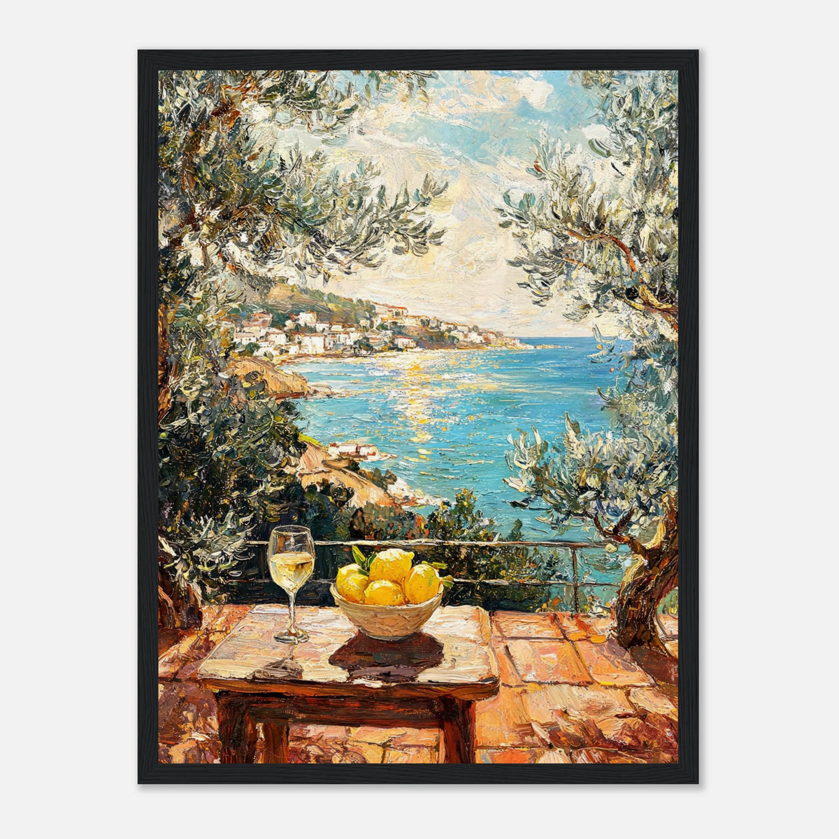 Mediterranean Terrace Lemons Sea View Impressionist Art Print