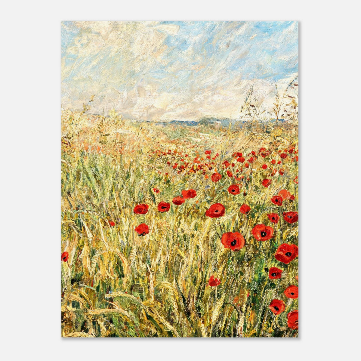 Golden Meadow & Red Poppies Impressionist Art Print
