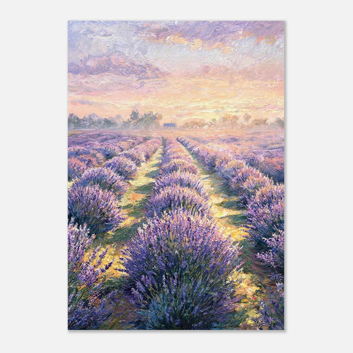 Provence Lavender Field at Sunset Impressionist Art Print