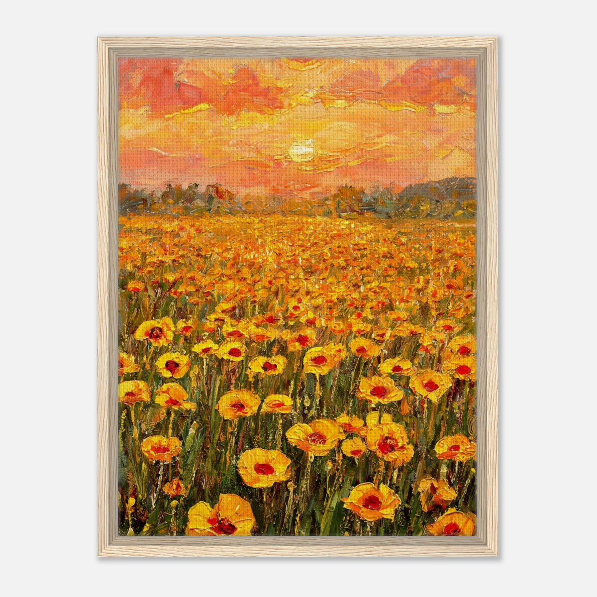 Golden Poppy Field at Sunset Impressionist Art Print