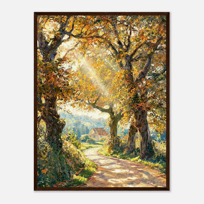 Sunlit Autumn Forest Path Impressionist Art Print