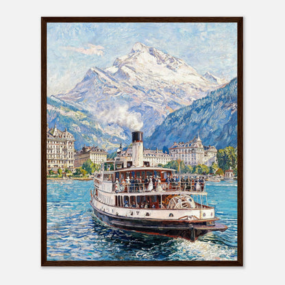 Vintage Steamboat on Alpine Lake Impressionist Art Print