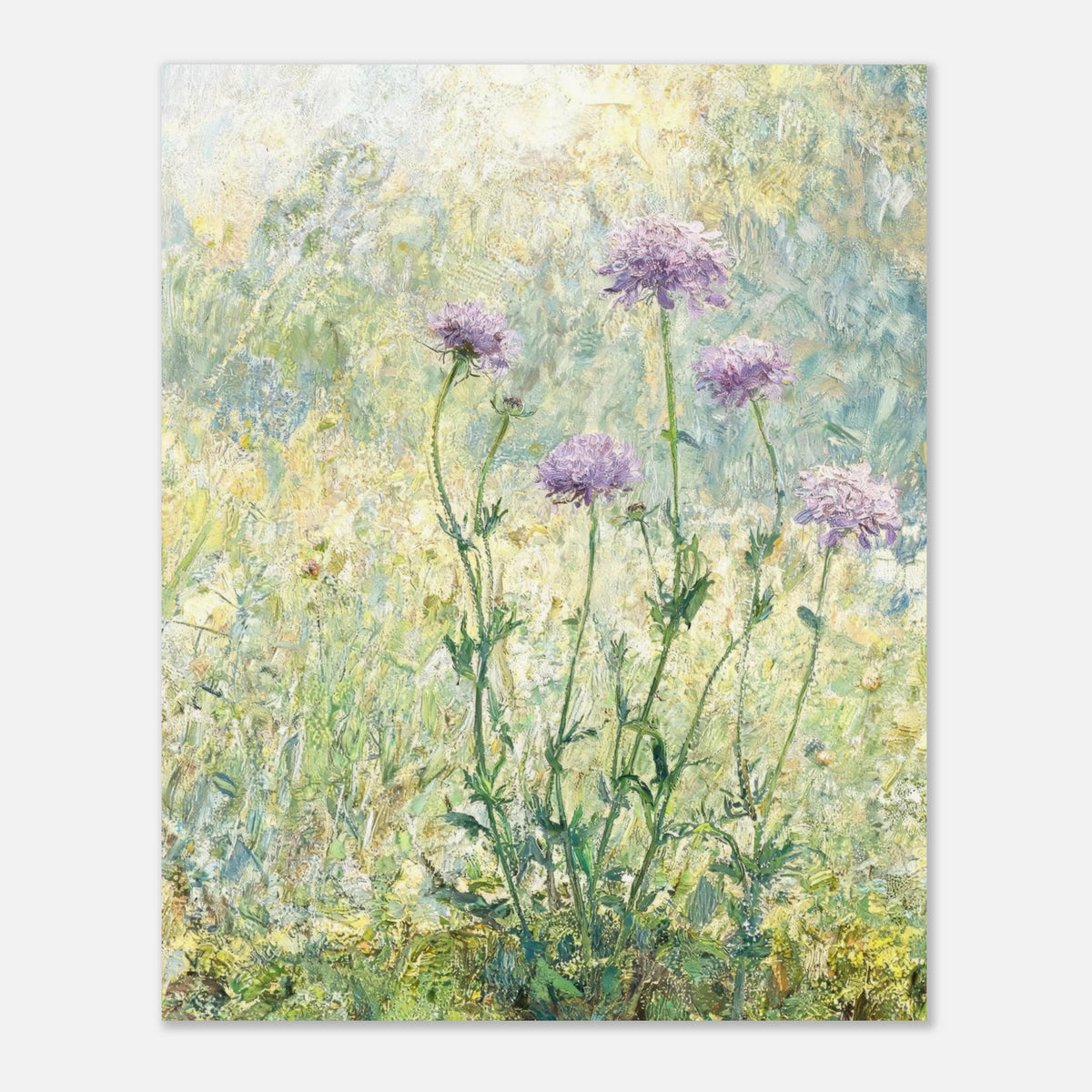 Wild Purple Blossoms in Sunlit Meadow Impressionist Art Print