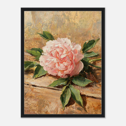 Single Pink Peony on Rustic Wood Impressionist Art Print
