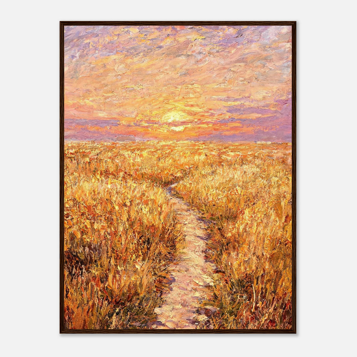Golden Meadow at Sunset Impressionist Art Print